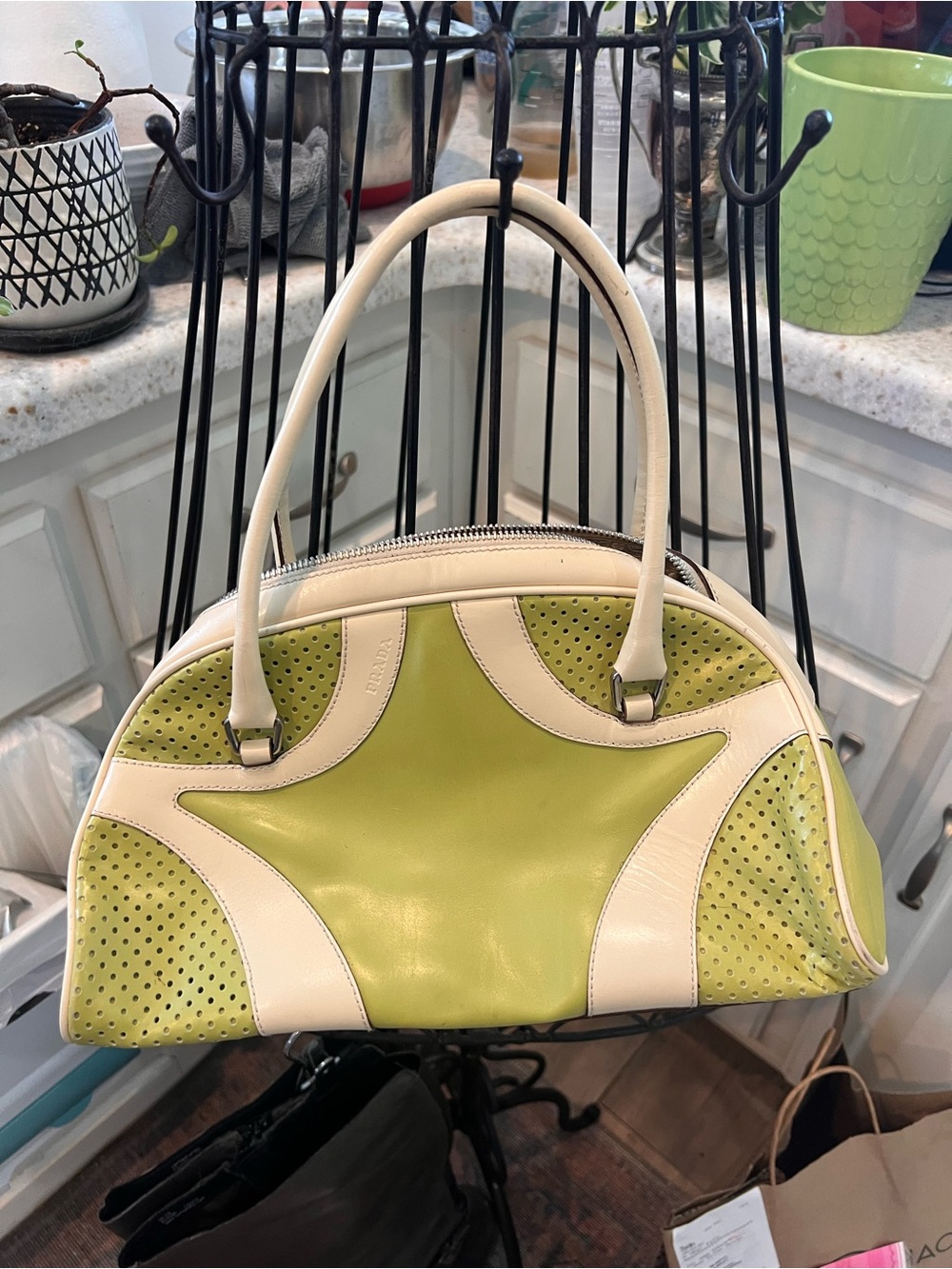 Title: 🌟 Vintage Y2K Prada Vitello Drive Perforated Bowling Bag - Authentic 🌟 - Picture 2 of 10